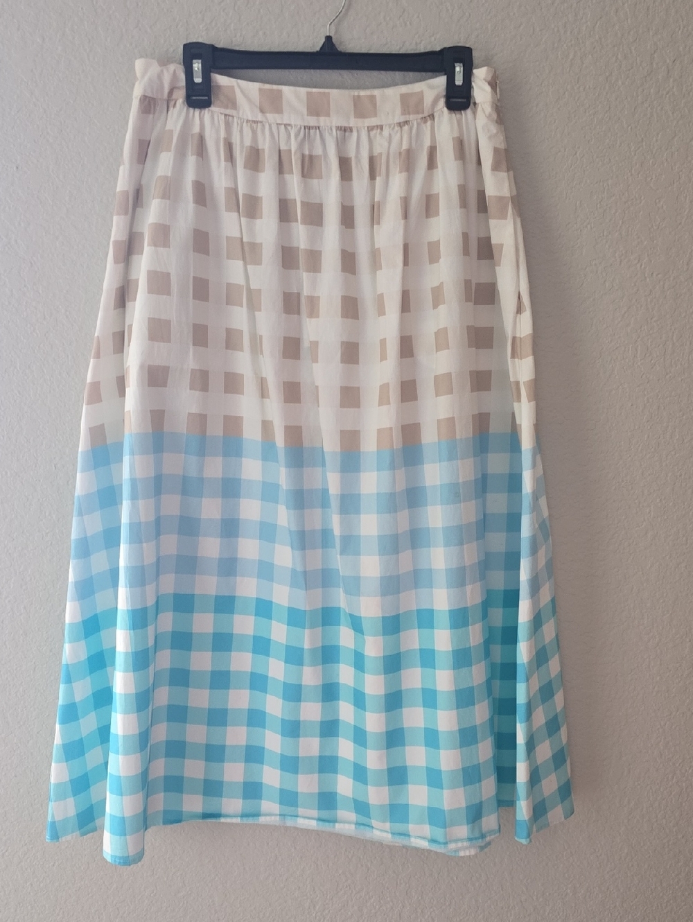 Light Blue and Cream,NEW, Gingham Midi Skirt, Sz S